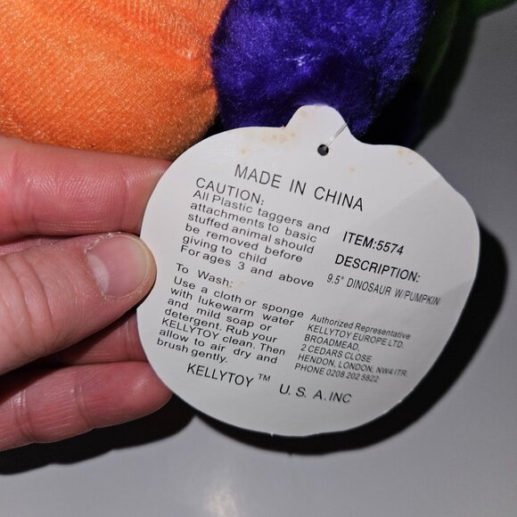 VTG Kellytoy Halloween Plush 9.5" Toy Dinosaur Pumpkin Green Purple Orange w/TAG - Picture 9 of 12